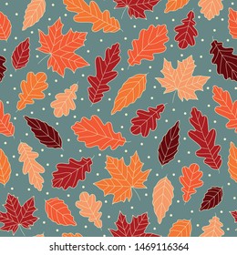 Autumn leafs vector pattern, seamless repeat. Graphic clean illustration style.