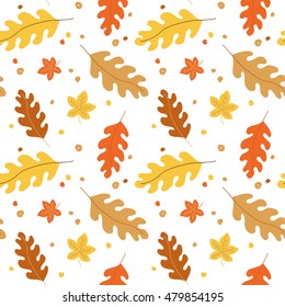Autumn leave seamless pattern in nature tone orange  yellow   brown colors 