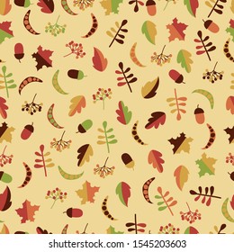 autumn leave. seamless vector background. berries and acorns