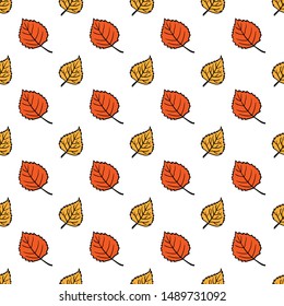 Autumn leave seamless vector pattern. White, red and orange colors.