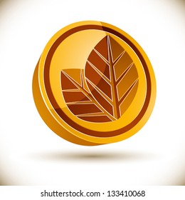 Autumn leaves 3d round vector icon.