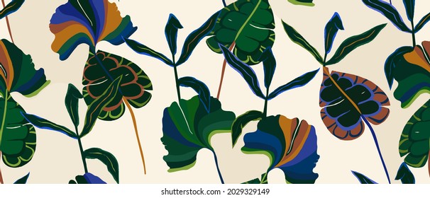 Autumn leaves abstract collage print. Trendy hand drawn contemporary seamless pattern. 