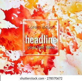 Autumn leaves abstract watercolor brochure, orange design background