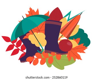 Autumn. Leaves and accessories. Vector illustration 