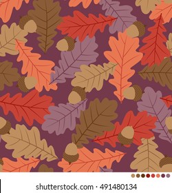 Autumn leaves and acorn pattern background