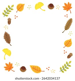 Autumn Leaves and Acorns Background – Hand-Drawn Fall Illustration with Text Space