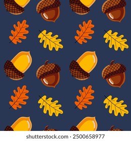 Autumn leaves and acorns cartoon vector illustration. Oak, acorn, tree leaves.