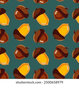 Autumn leaves and acorns cartoon vector illustration. Oak, acorn, tree leaves.