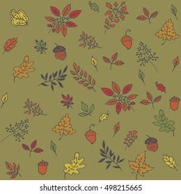 autumn leaves and acorns green pattern