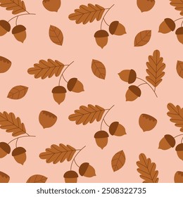 Hojas de otoño y bellotas patrón de fondo Ilustración vectorial