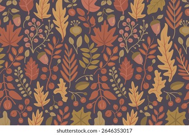 Folhas de outono e bolotas fundo padrão sem costura