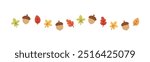 Autumn leaves and acorns separator border for Fall and Thanksgiving season. Vector isolated on white background.