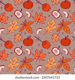 Autumn Leaves and Apples Fall Harvest Pattern