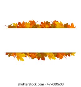 Autumn leaves around blank rectangle. Vector banner.