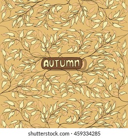 Autumn leaves. Autumnal abstract background/pattern and lettering. Hand drawn Vector Illustration