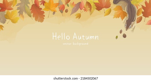 Autumn leaves background with chipmunk. Vector illustration.