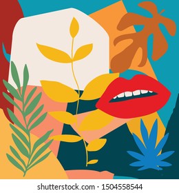 Autumn leaves background. Colorful autumnal foliage poster design. Autumn plants, leaves and branches art print. Botanical pattern, wallpaper, fabric vector illustration design 