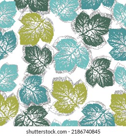 Autumn leaves background. cute pattern of beautiful prints of leaves painted watercolor splash imprint by hand. original creative illustration. seamless pattern, colorful background.