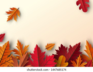 Autumn leaves background design with copy space vector illustration