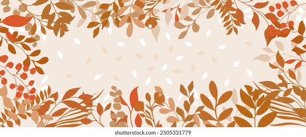 Autumn Leaves Background. Elegant Template with Autumn Leaves, Branches. Vector Floral Design for Fall Season, Invitation, Decoration, Thanksgiving, Harvest Day, Social Media, Banner and Poster