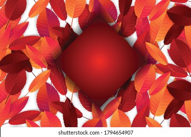El otoño deja el fondo. Plantilla de banner de caída. Follaje rojo y naranja. concepto de vacaciones de la temporada de Acción de Gracias. Ilustración vectorial 3d realista.