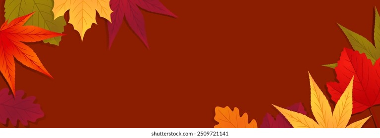 Outono deixa fundo. Queda vermelho, laranja, amarelo e verde folhas de outono design. Ilustração vetorial