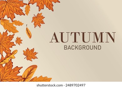 Fondo de hojas de otoño. Marco o Anuncio de otoño con hojas brillantes de color naranja. Concepto de otoño.