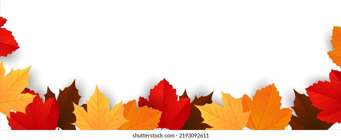 Autumn leaves background frame with space for text. Banner design for sales, thanksgiving, harvest holidays. Vector illustration