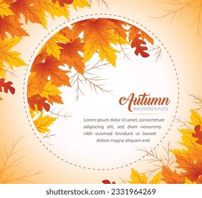 Autumn Leaves Background, Hand Drawn Flat Autumn Background, Maple Leaf Autumn Background