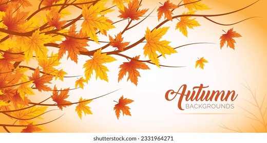 Autumn Leaves Background, Hand Drawn Flat Autumn Background, Maple Leaf Autumn Background