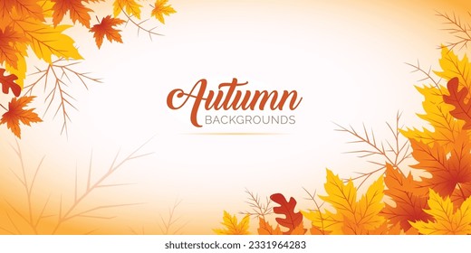Autumn Leaves Background, Hand Drawn Flat Autumn Background, Maple Leaf Autumn Background