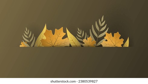 Autumn leaves background in paper cut style. Vector 3d illustration of different color leaf, with realistic shadow. Cut out of cardboards elements, decoration of autumn holiday for web or banner.