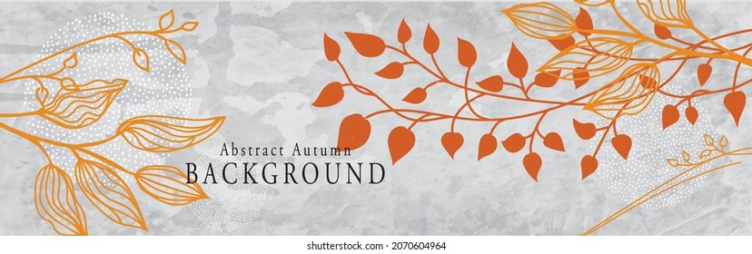 autumn leaves background, red orange and yellow fall colors in abstract minimal tree and floral branch stems in drawn outline or sketch with vintage texture, thanksgiving background vector