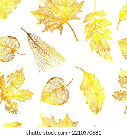 Autumn leaves background. Seamless pattern. Vector illustration. Fall foliage background