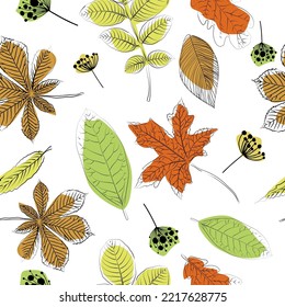 Autumn leaves background. Seamless pattern. Vector illustration. Fall foliage background
