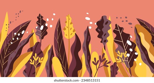 Autumn leaves background. Tropical leaves vector illustration, Card, Banner.