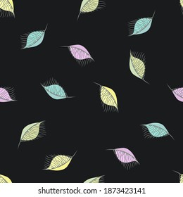 El otoño deja el fondo. Patrón vectorial sin fisuras con pequeñas siluetas coloridas. Elegante textura ornamenta abstracta. Repite el diseño de las baldosas para imprimir, embalar, papel pintado, decoración, cubiertas