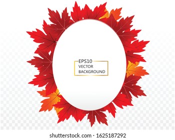 Autumn leaves banner .Photo of maple leaves wreath decor  with transparency background, Vector illustration