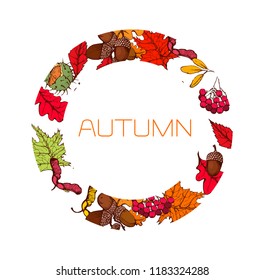 autumn leaves banner, round isolated on white background vector