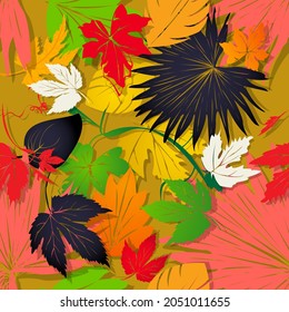 Autumn leaves bed pattern. Vector illustration