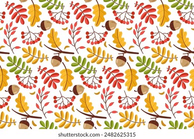 Autumn Leaves, Berries, and Acorns Pattern