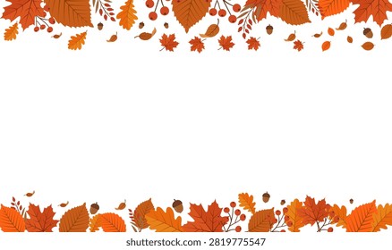 Autumn Leaves and Berries Decorative Border Design Isolated
