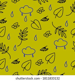 Autumn leaves and berries seamless pattern