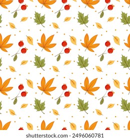 autumn leaves and berries seamless pattern