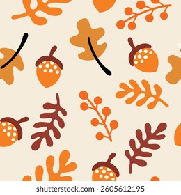  Autumn Leaves with Berries. Seamless pattern background ideal for wrapping paper, fabric, textile etc.