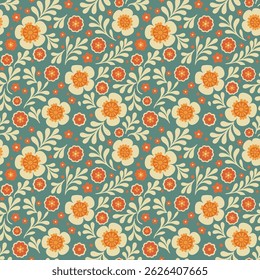 Autumn Leaves and Berries Seamless Pattern