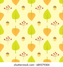 Autumn leaves berry seamless pattern vector