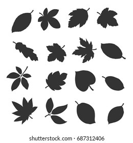 Autumn leaves black silhouettes collection. Vector eps10.