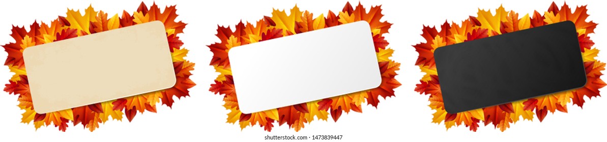 Autumn leaves blank banner template set