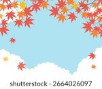 Autumn leaves and blue sky background frame_vector illustration